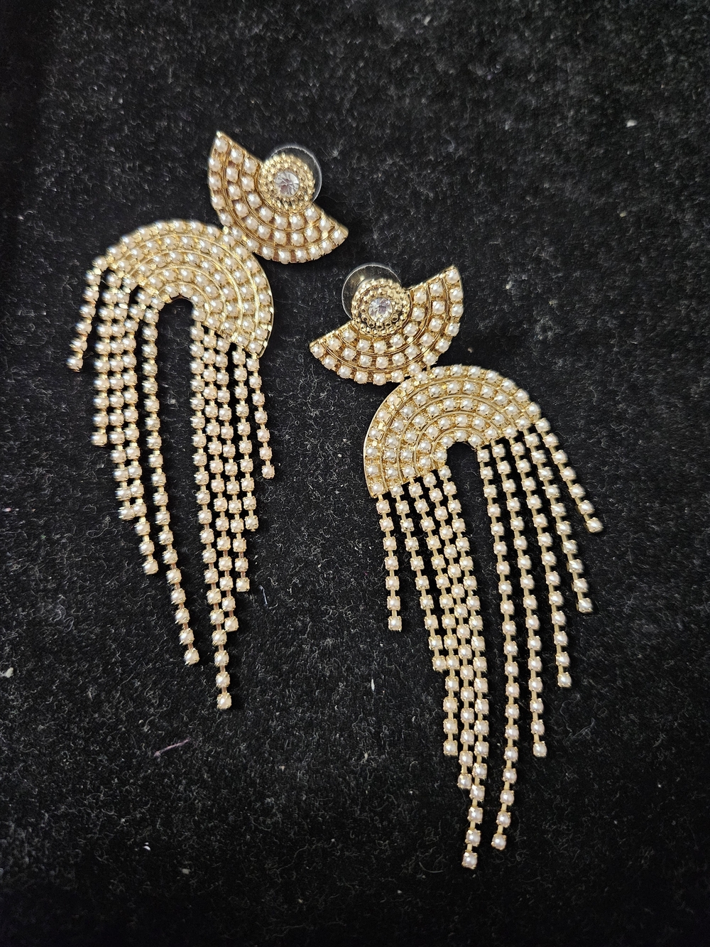 Gold Plated Brass Fringe Drop Earrings - Women Jewelry